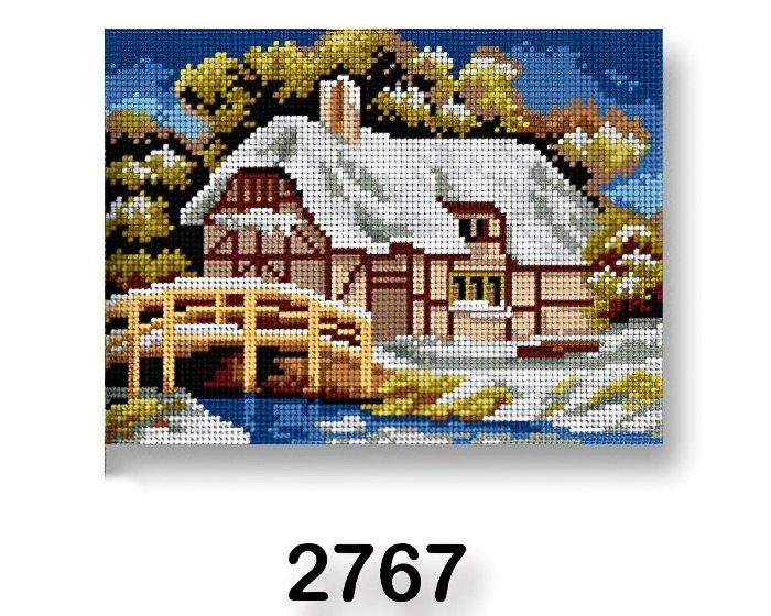 VTC Vyšívací předloha, obrázek na vyšívání 70246/2767 dům zima 2, bílá, 18x24cm
