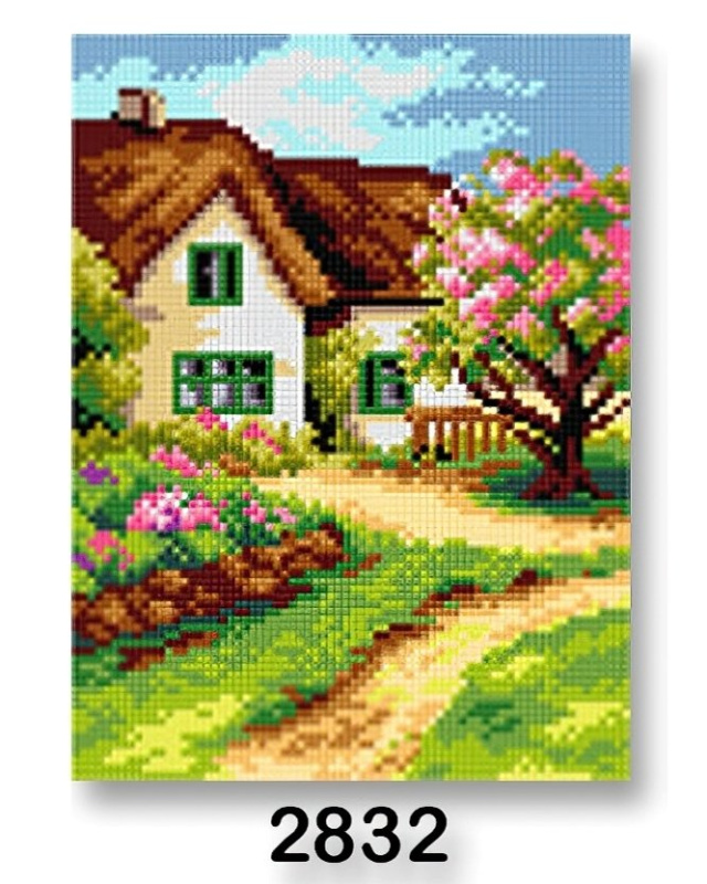 VTC Vyšívací předloha, obrázek na vyšívání 70246/2832 chalupa, zelená, 18x24cm