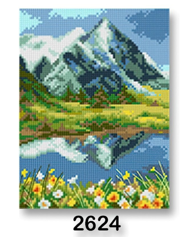 VTC Vyšívací předloha, obrázek na vyšívání 70246/2624, léto v horách, zeleno-modrá, 18x24cm