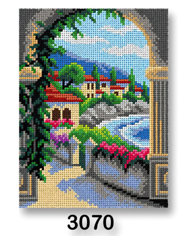 VTC Vyšívací předloha, obrázek na vyšívání 70246/3070 pohlednice z dovolené, modrá, 18x24cm