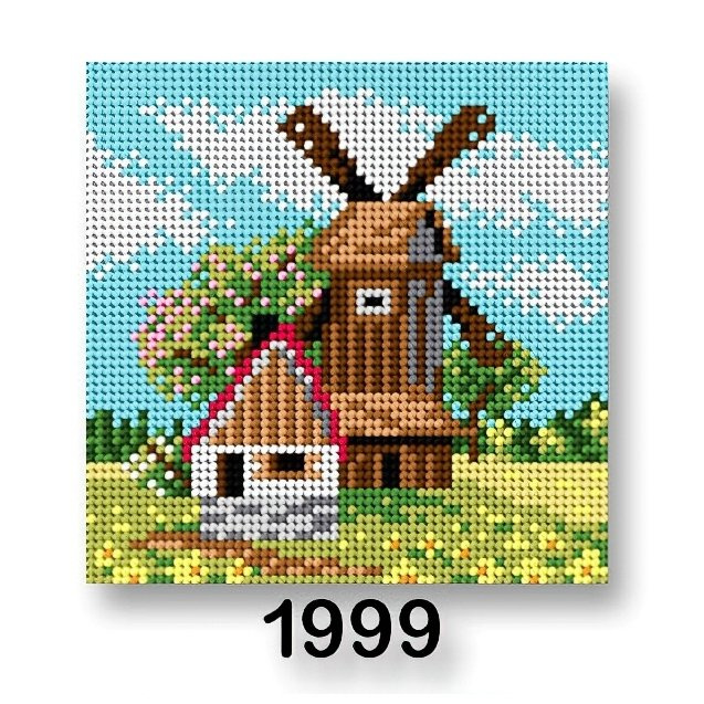 Stoklasa Vyšívací předloha, obrázek na vyšívání 70244/1999, mlýn jaro, hnědo-zeleno-modrá, 15x15cm