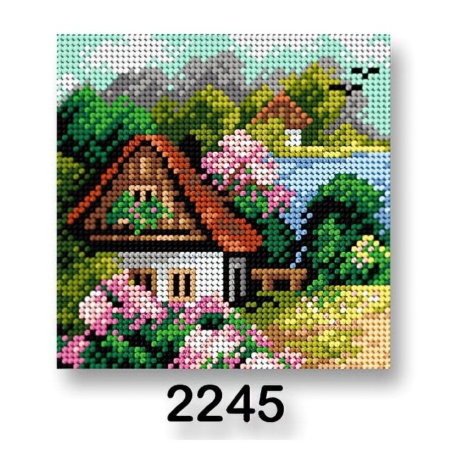 Stoklasa Vyšívací předloha, obrázek na vyšívání 70244/2245, dům jaro 1, zelená, 15x15cm