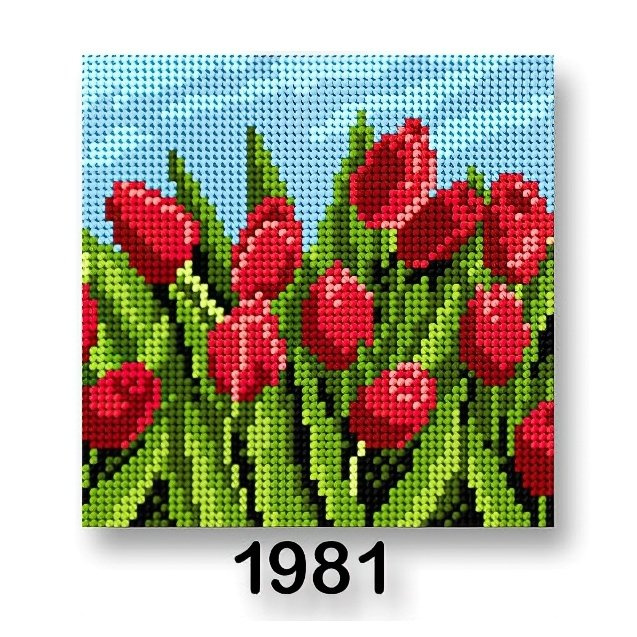 Stoklasa Vyšívací předloha, obrázek na vyšívání 70244/1981, květiny 6, červené tulipány, 15x15cm