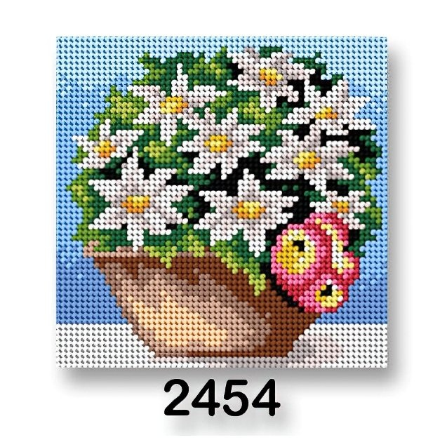 VTC Vyšívací předloha, obrázek na vyšívání 70244/2454, květiny 10, na modré, 15x15cm