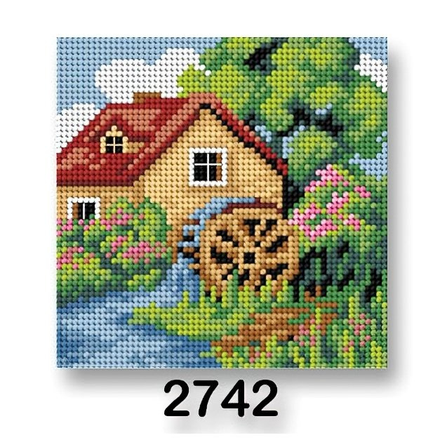 VTC Vyšívací předloha, obrázek na vyšívání 70244/2742 krajinka jaro, zelená, 15x15cm