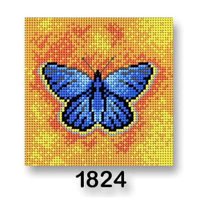 Stoklasa Vyšívací předloha, obrázek na vyšívání 70244/1824, motýl 3, modrý na žluté, 15x15cm