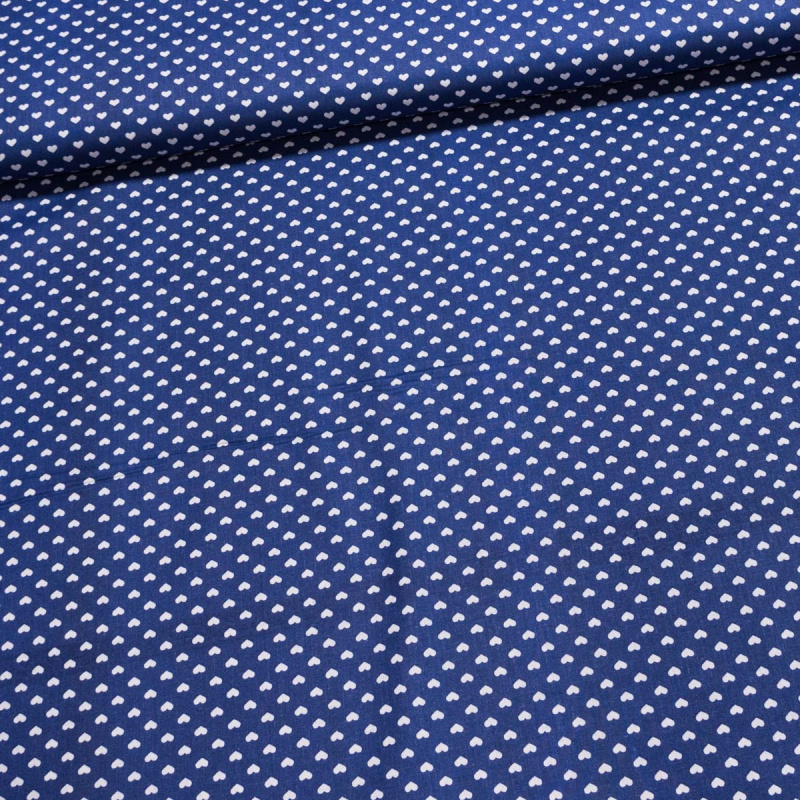 Bavlněné plátno bílá srdíčka na královské modré, š.140cm (látka v metráži)
