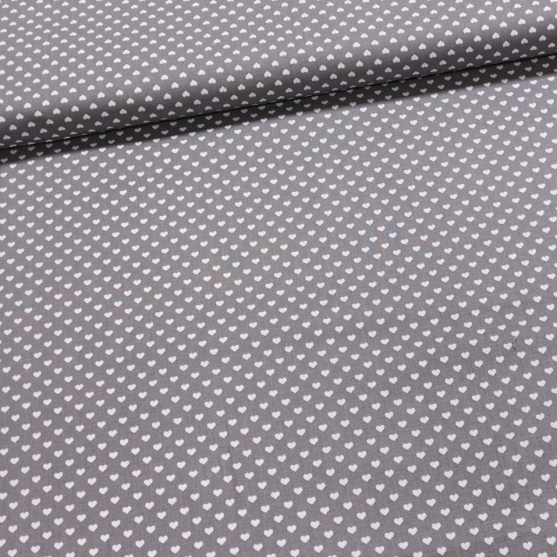 Bavlněné plátno bílá srdíčka na šedé, š.140cm (látka v metráži)