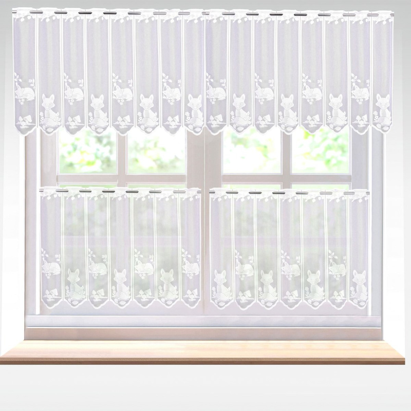 Forbyt žakárová vitrážová záclona dětská LIŠKA 604948, bílá, výška 60cm (v metráži)