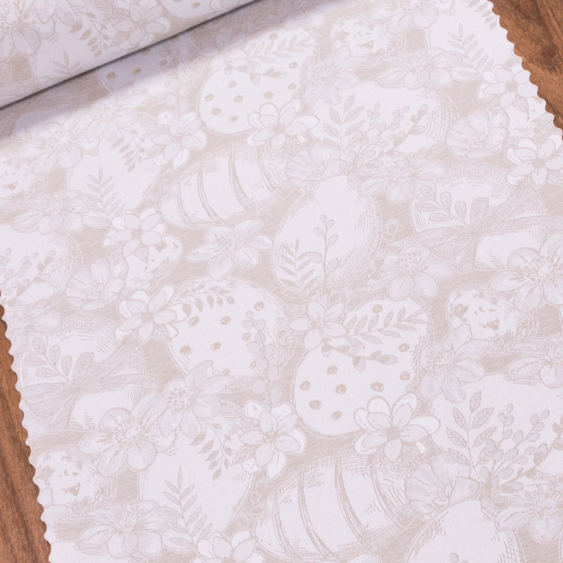 Ubrusovina / štola teflonová úprava, velikonoční BIKOLOR KRASLICE, béžová, š.38cm (metráž)