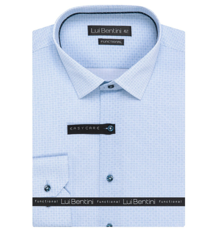AMJ Pánská košile Lui Bentini FUNCTIONAL z lyocellu (na léto), světle modrá, čárkované kostky LDSF236, dlouhý rukáv, slim fit, vel. 38