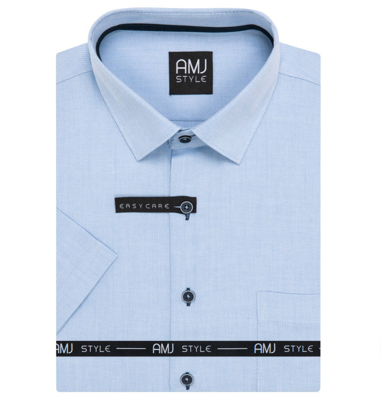 AMJ Pánská košile, světle modrá s vytkávaným síťovaným vzorem, VKSR1381, krátký rukáv, slim-fit, vel. 41