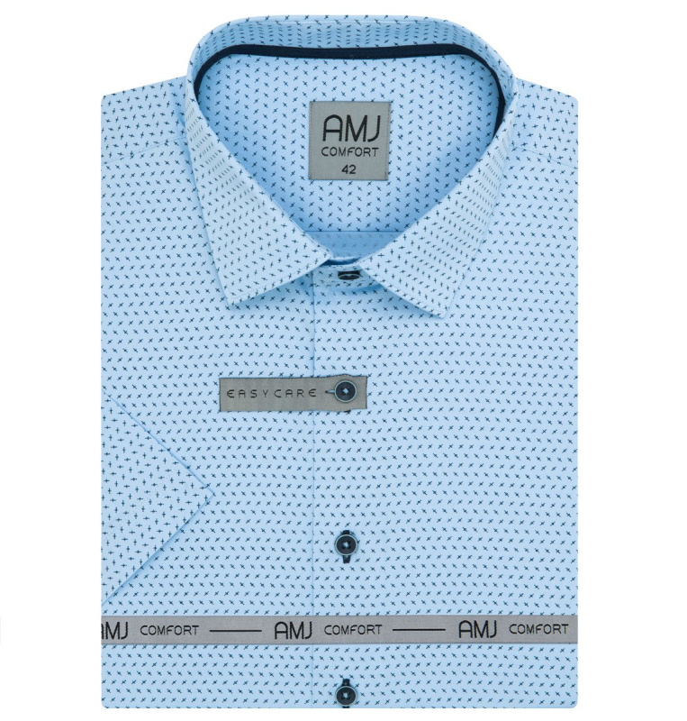AMJ Pánská košile bavlněná, světle modrá s křížky, VKBR1286, krátký rukáv, regular fit, vel. 45