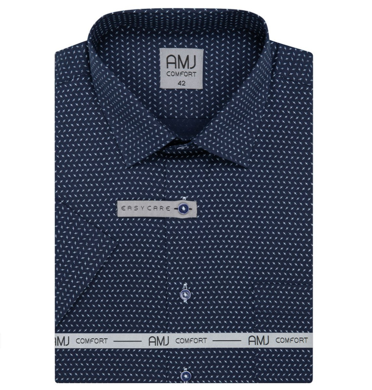 AMJ Pánská košile AMJ bavlněná, modrá s křížky, VKB1377, krátký rukáv, slim-fit, vel. 39