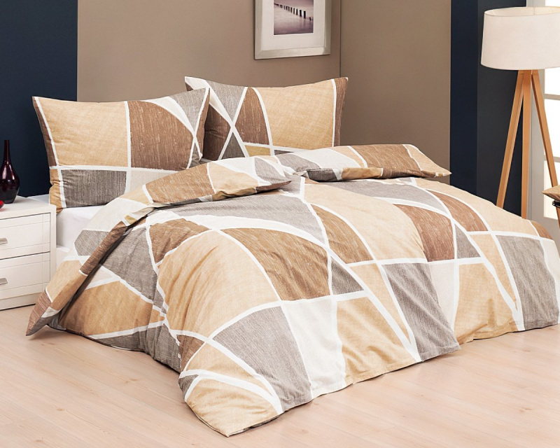 Matějovský povlečení TWIST, geometrický vzor, béžové, flanel, 140x200cm + 70x90cm