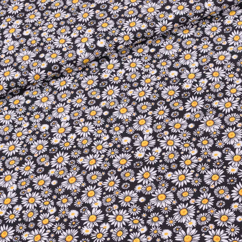 Bavlněné plátno 4924/006, kopretinky na černé, š.160cm (látka v metráži)