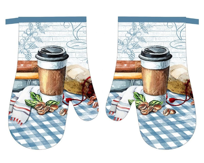 Praktik kuchyňská chňapka F21A299 s magnetem, káva, modré káro 27x18cm - sada 2 kusy