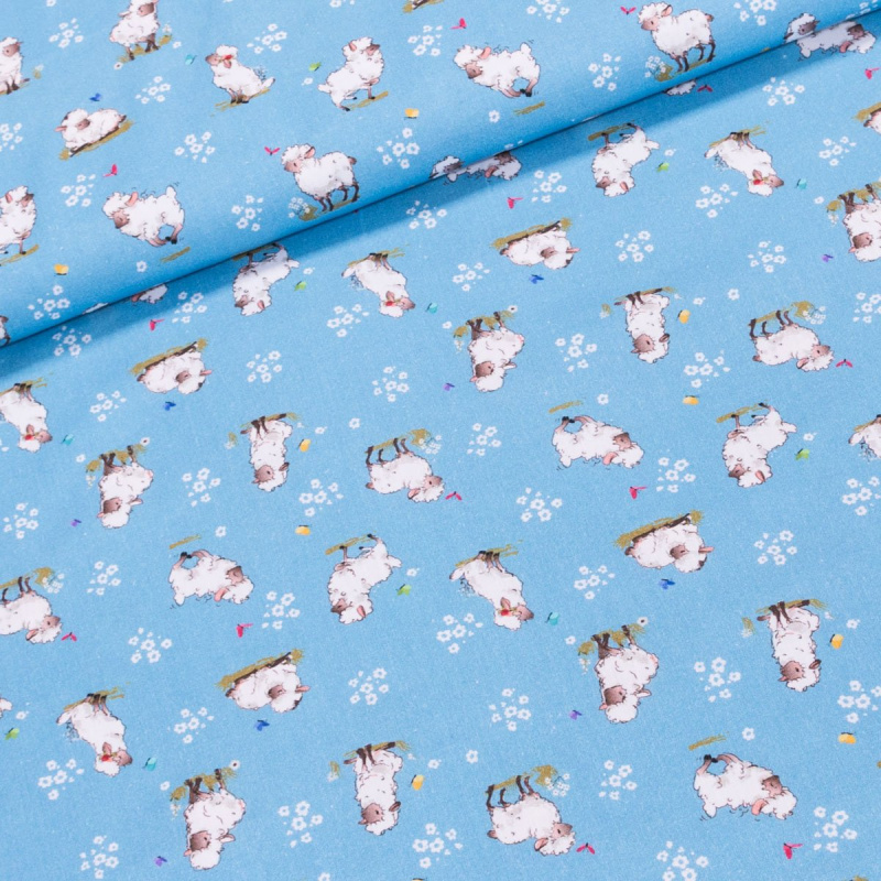 Bavlněné plátno dětské, ovečky na modré, š.140cm (látka v metráži)