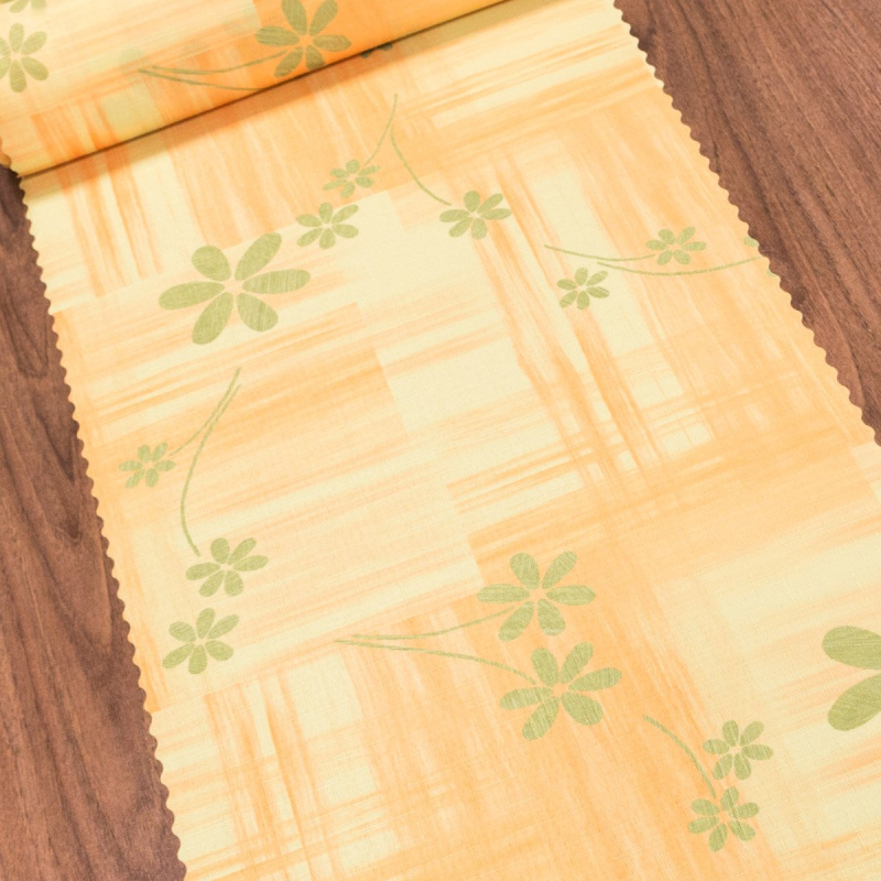 Ubrusovina / štola teflonová úprava, 17R1190-103, oranžovo-žlutá, zelené květy, š.38cm (metráž)