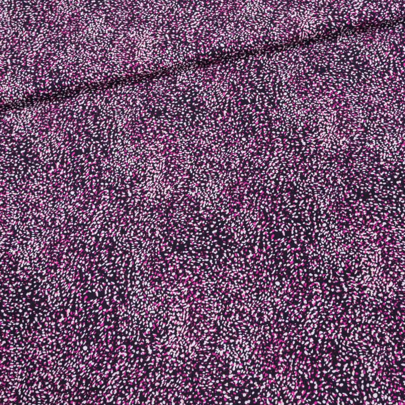 Šatovka viskózová  21065-008, růžové a bílé zrnka na černé, š.140cm (látka v metráži)