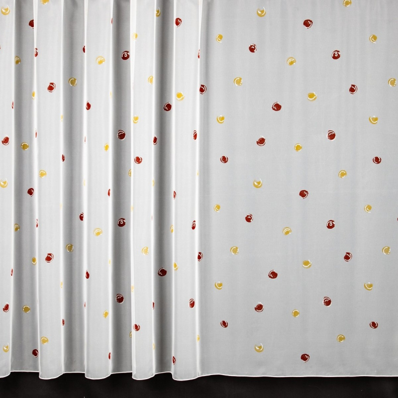 Brilltex voálová záclona 46707/05, červené a žluté puntíky na bílé, s olůvkem, výška 160cm ( v metráži)