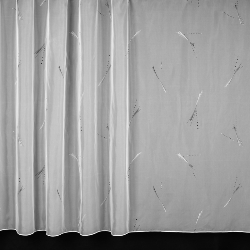 Českomoravská textilní voálová záclona V8898/05, šedý vzor na bílé, s olůvkem, výška 190cm ( v metráži)