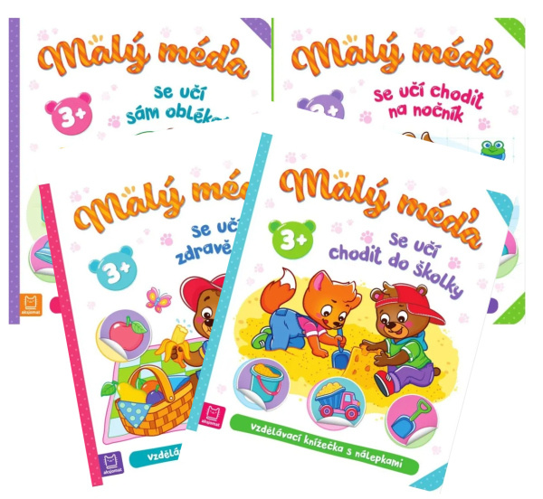 Sada – Malý méďa se učí sám oblékat + Malý méďa se učí zdravě jíst + Malý méďa se učí chodit na nočník + Malý méďa se učí chodit do školky Aksjomat s.r.o.