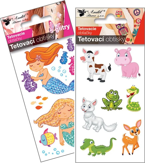 Sada – Tetovací obtisky s glitry 10,5 x 6 cm - mořské panny + veselá zvířátka Anděl Přerov s.r.o.