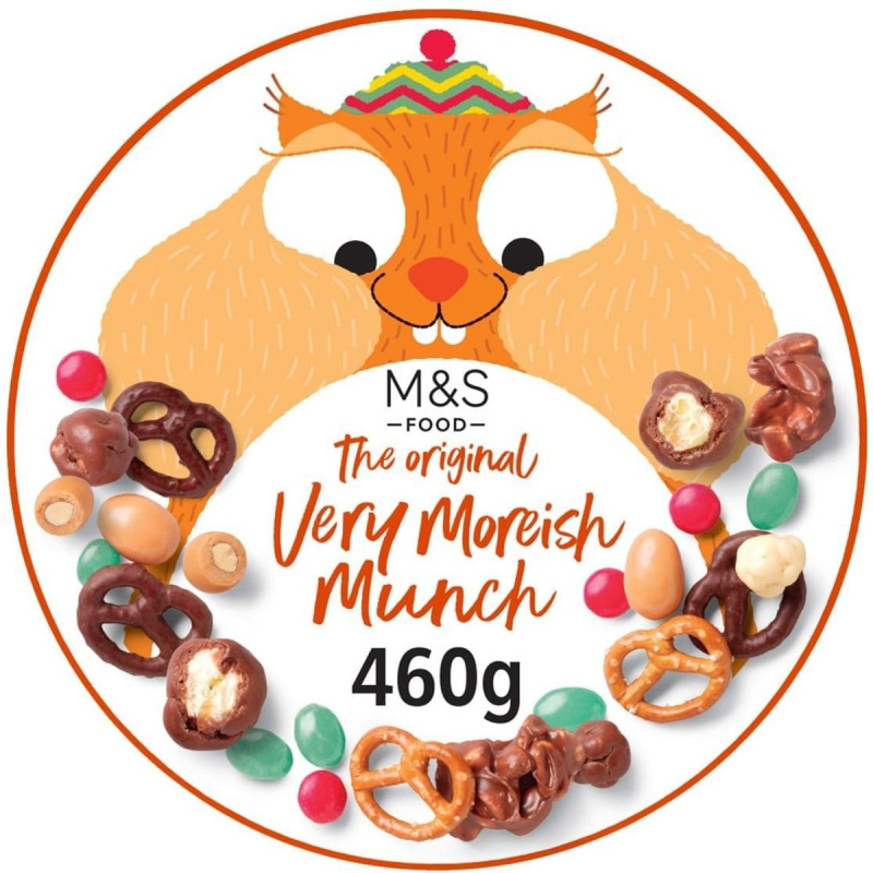 M&S Arašídy v ml. čokoládě, popcorn v mléčné a bílé čokoládě, solené preclíky, mléčná čokoláda v cukru, arašídy v ml. čokoládě a cukru, mandle v karam