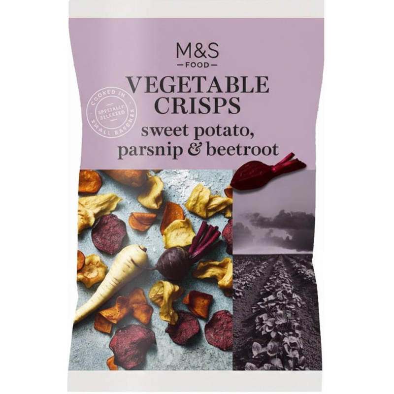 Marks & Spencer Bramborové lupínky z červené řepy, pastináků a batátů ochucené mořskou solí