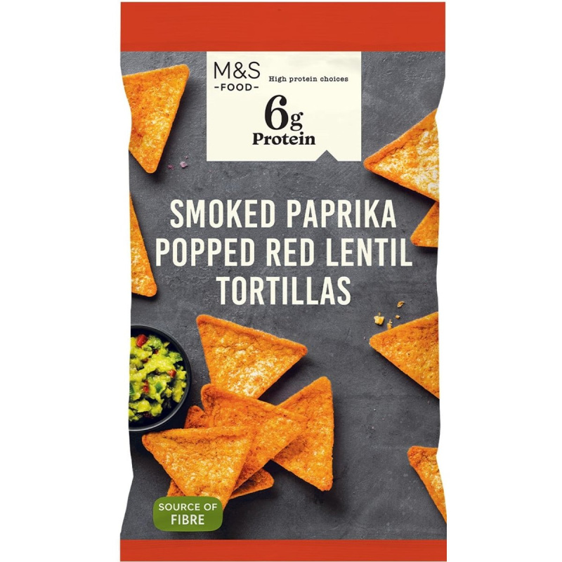 Marks & Spencer Tortillové chipsy z čočkové mouky s příchutí sladké a uzené papriky
