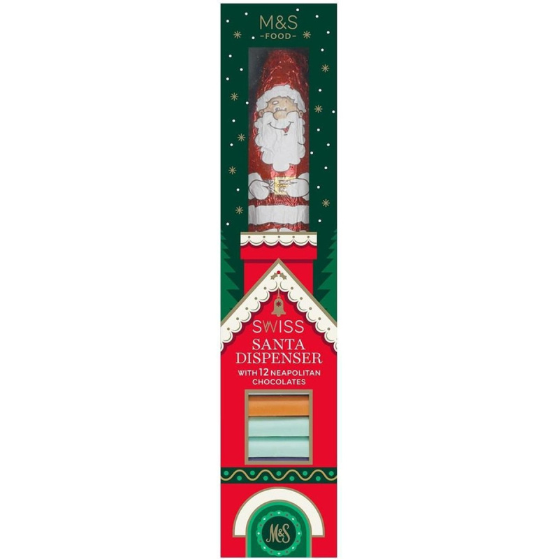 M&S Mini tyčinky ze švýcarské mléčné čokolády, tyčinky z mléčné čokolády s lískovými ořechy a figurka Santy z mléčné čokolády