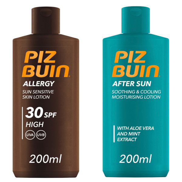 Piz Buin Set Allergy Lotion SPF 30 + After Sun Moisturising Lotion opalovací krém a zklidňující krém po opalování 200 ml + 200 ml