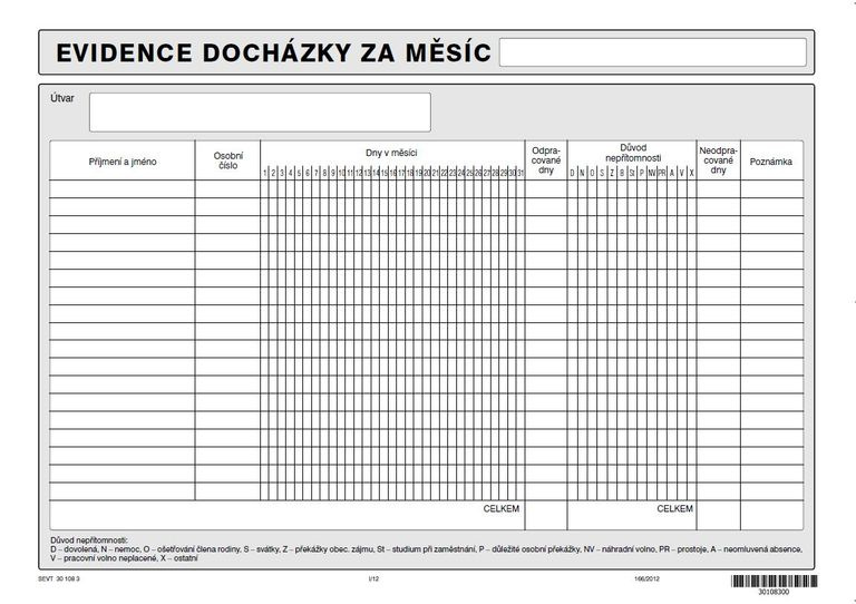 Evidence docházky A4