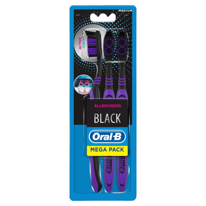 ORAL-B Zubní kartáček Allrounder Black Střední 3 ks