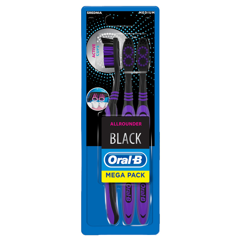 ORAL-B Zubní kartáček Allrounder Black Střední 3 ks