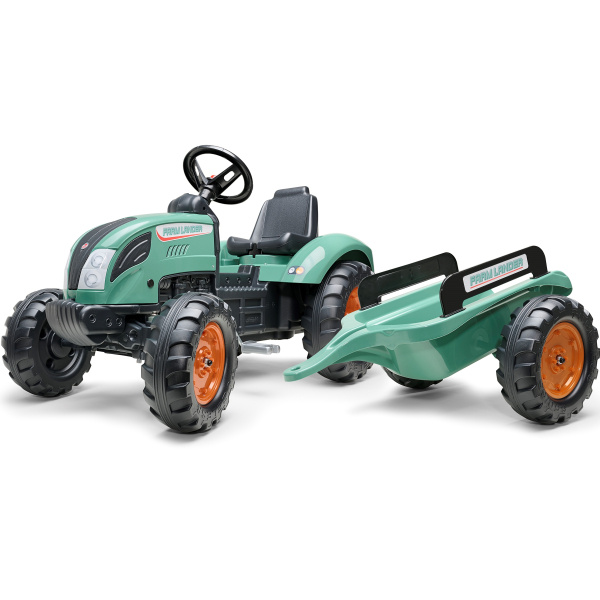 Falk zelený šlapací traktor s přívěsem