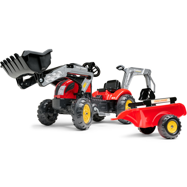 Falk Šlapací traktor Vintage 2058N s lžící, bagrem a přívěsem, červený
