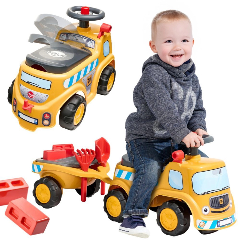 Odrážedlo stavební náklaďák JCB s přívěsem a doplňky FALK