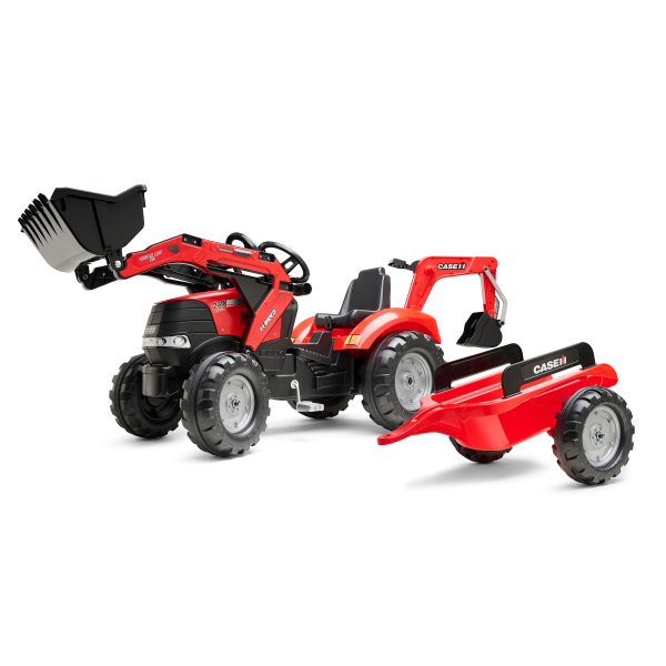 FALK Šlapací traktor 996Y Case IH s přívěsem, lžicí a bagrem - červené