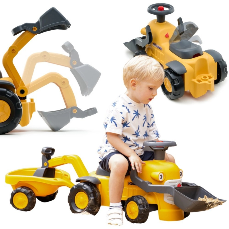 Odrážedlo FALK KOMATSU s přední lžící, zadním bagrem a přívěsem