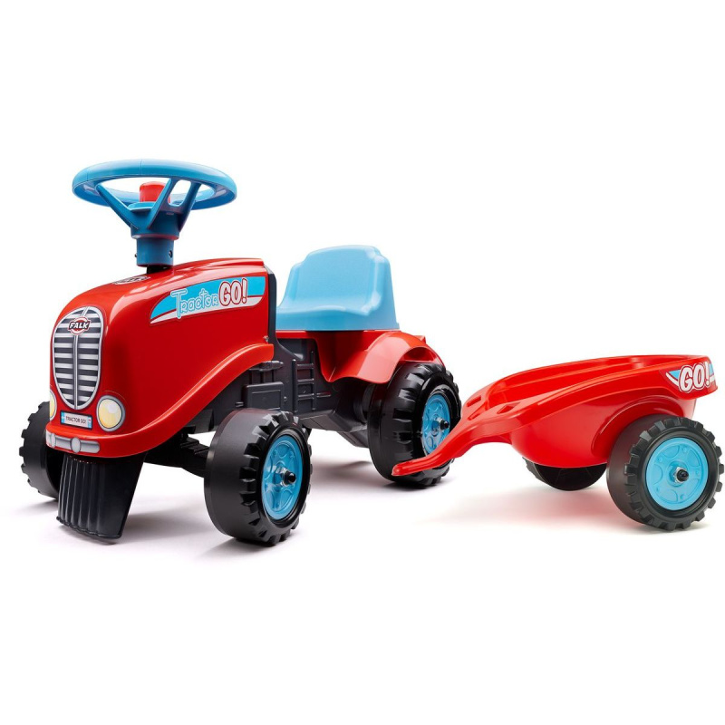 Odstrkovadlo - traktor Go Farm červené s volantem a valníkem