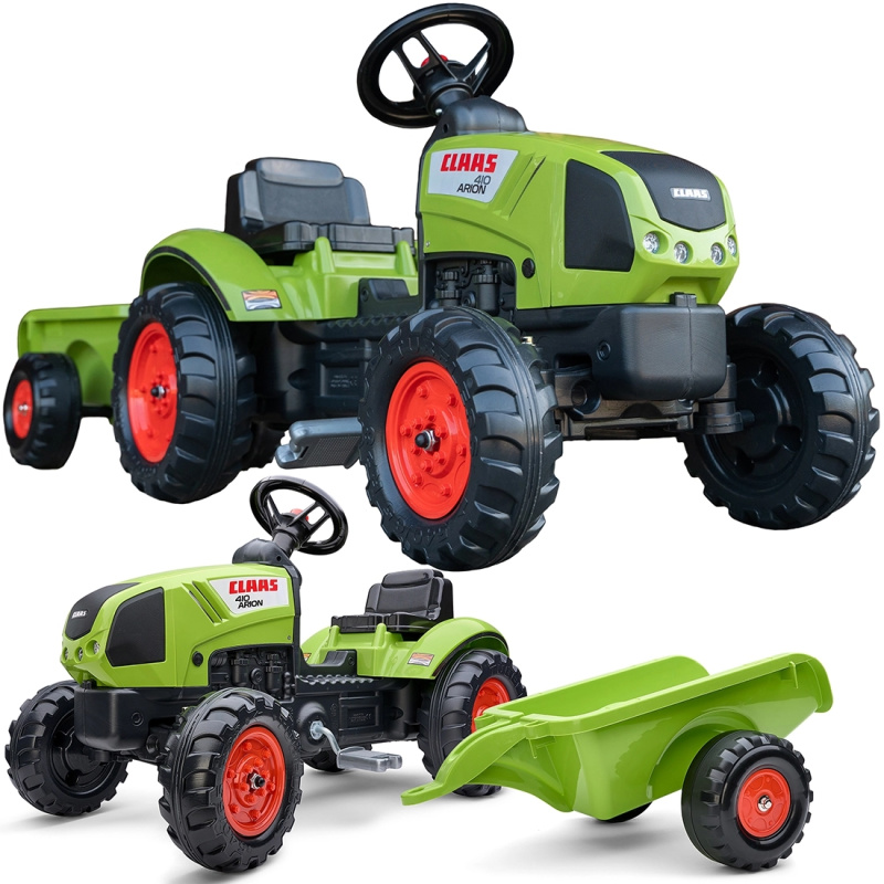 Šlapací traktor Claas Arion 410 s valníkem zelený