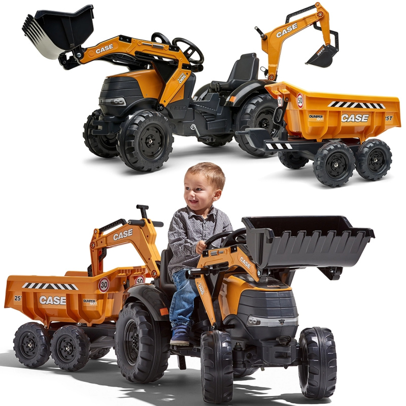 Dětský traktor s rypadlem Case IH a přívěsem
