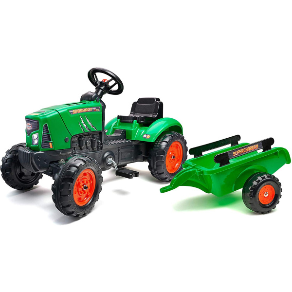 FALK Šlapací traktor 2031AB SuperCharger s přívěsem a otevírací kapotou
