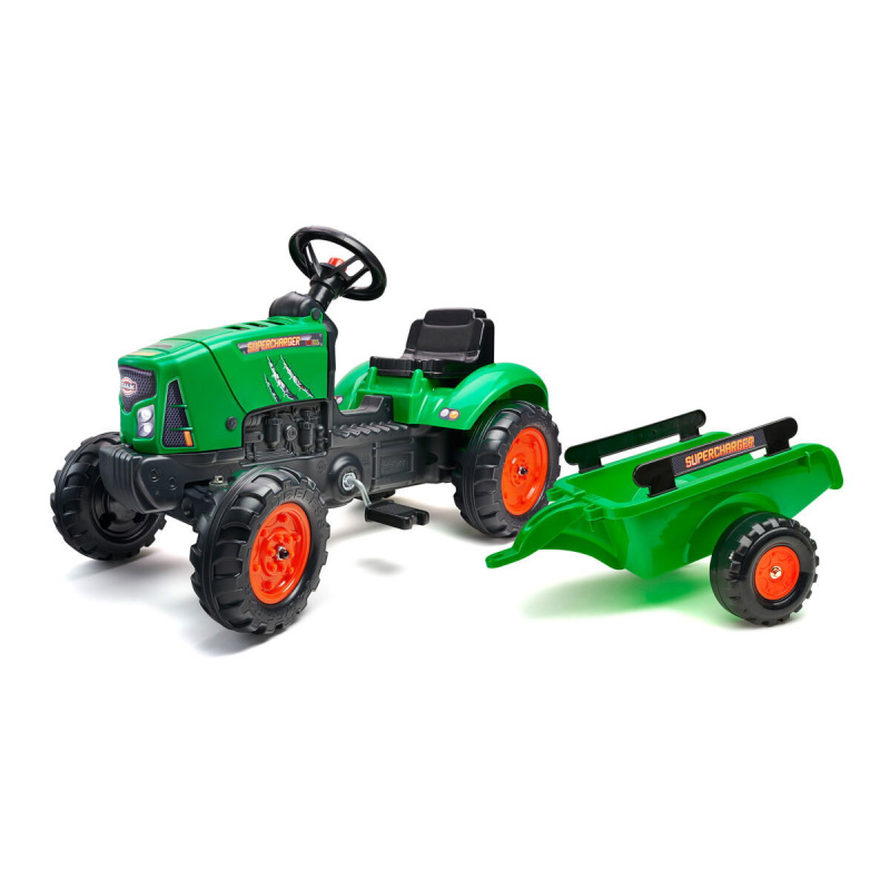 FALK Šlapací traktor 2031AB SuperCharger s přívěsem a otevírací kapotou
