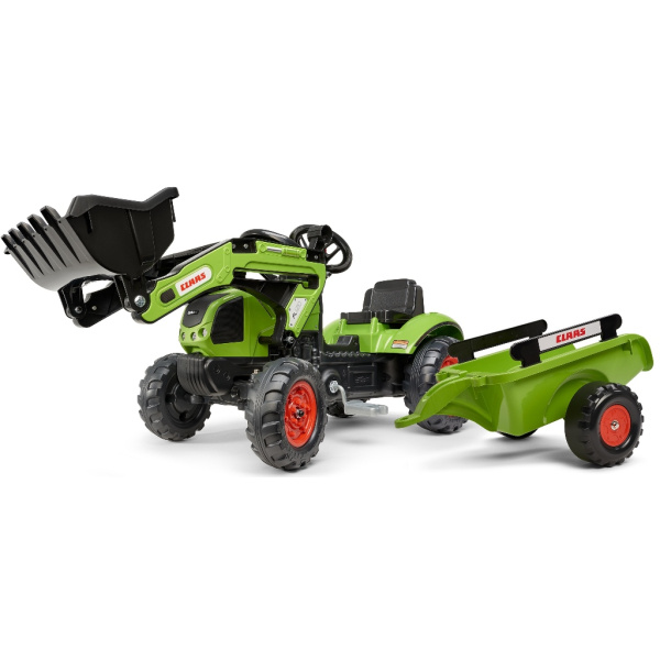 FALK Šlapací traktor Claas Arion 410 s nakladačem a vozíkem, zelený