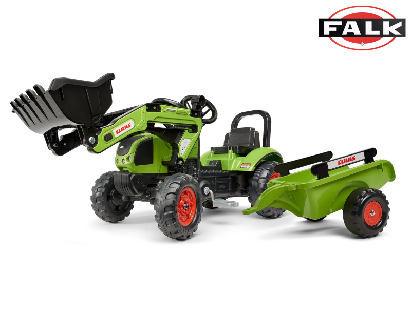 FALK Šlapací traktor Claas Arion 410 s nakladačem a vozíkem, zelený