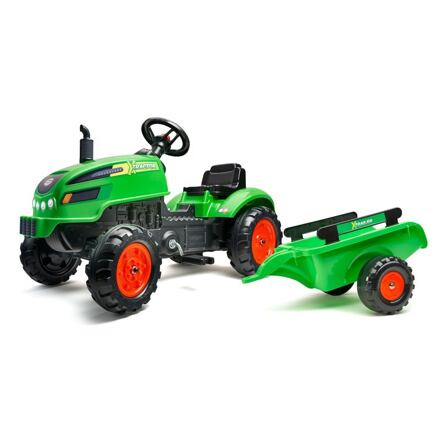 Šlapací traktor s vlečnou a otevírací kapotou zelený