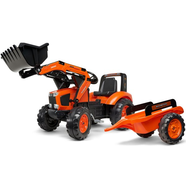 FALK Šlapací traktor Kubota s nakladačem a vozíkem - červený
